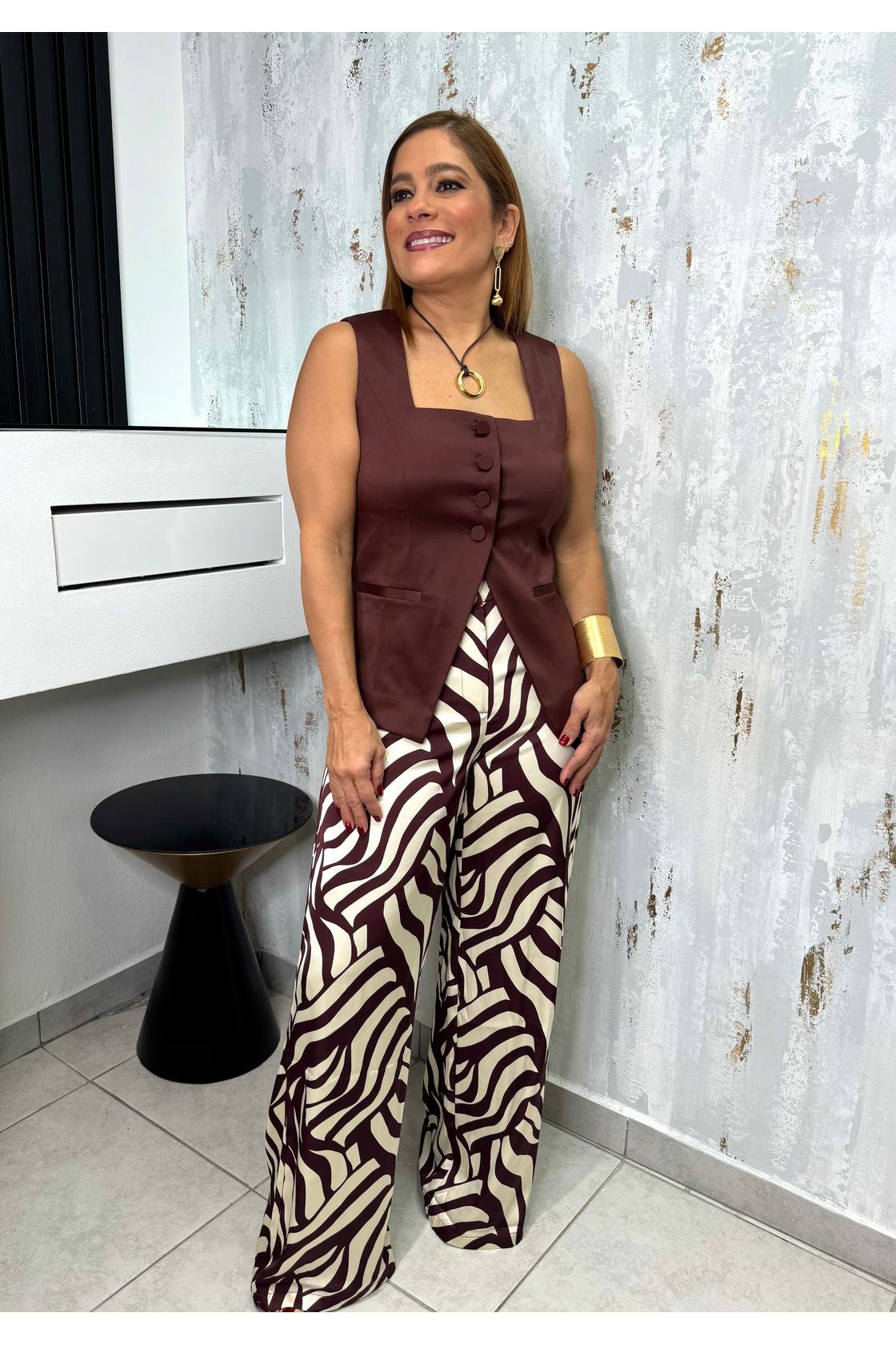 Print Wide Elastic Pants