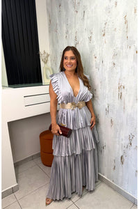 Elegant Pleated Tiered Maxi Dress