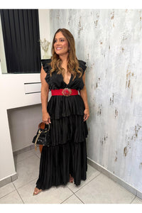 Elegant Pleated Tiered Maxi Dress