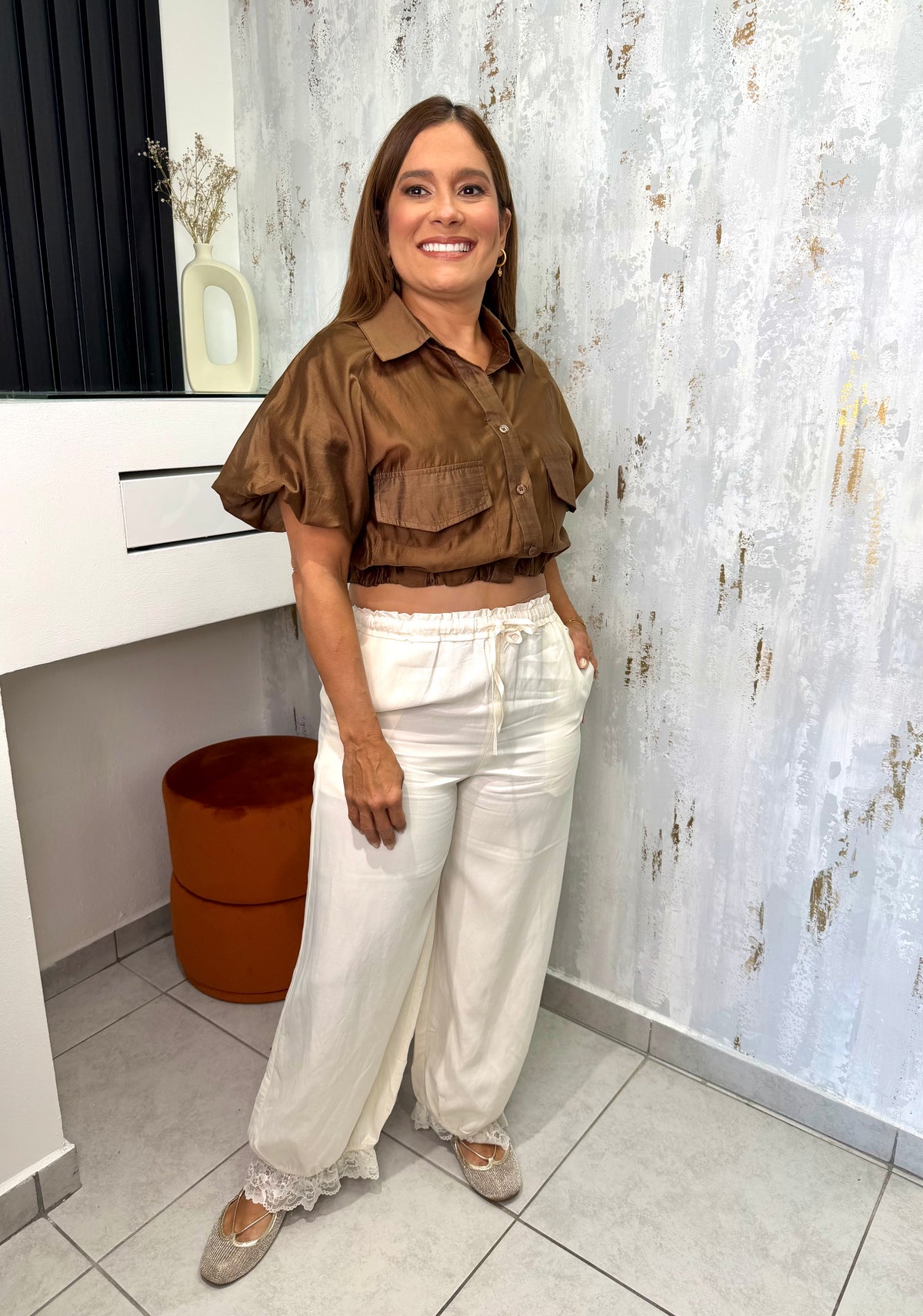 Chocolate Brown Cropped Blouse